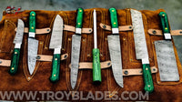 Custom hand made Damascus steel kitchen knives set 1081gr