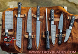 Beautiful Custom Blue hand made Damascus steel kitchen knives set 07 Rod All