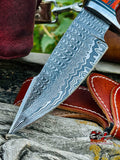 BearRoar Handmade by Troy Blades Custom Handmade Damascus Hunting Camping Bowie with awesome Custom Leather sheathe - Troy Blades