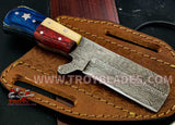 Buy two get one free Texas Flag Handles Beautiful Custom Handmade Damascus CowBoy Hunting Skinning Knife - Troy Blades