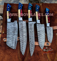 Deal89 Texas Flag Handles Custom Handmade Damascus Outdoor Kitchen/BBq knives set - Troy Blades