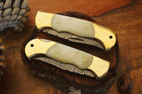 #5 Beautiful Custom Handmade Damascus Folding knife Deal with Engraving