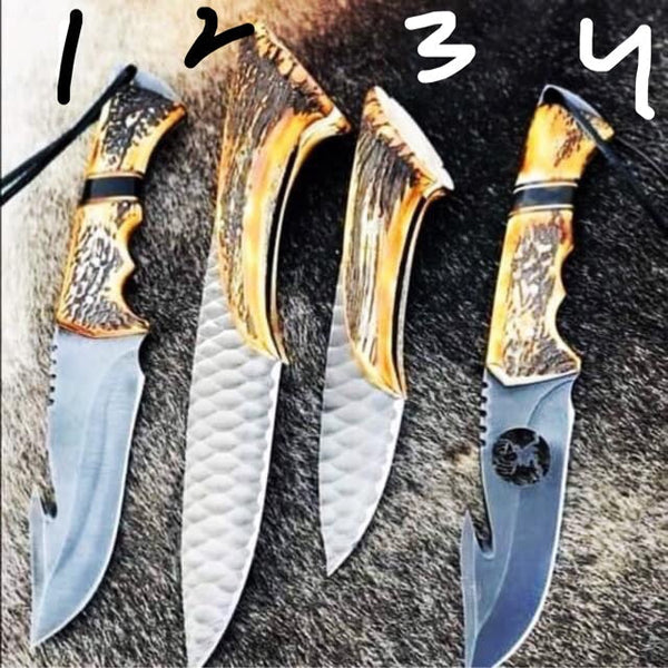 Antler Custom Handmade high carbon steelHunting skinning knife with Leather sheathe 097