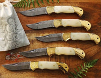 #5 Beautiful Custom Handmade Damascus Folding knife Deal with Engraving