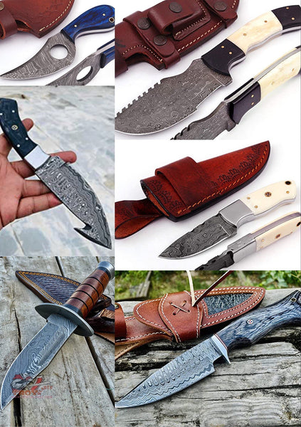 Custom Handmade Damascus Hunting,Skinning snd Bushcrats knife bulk deals