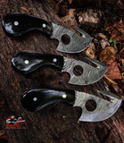 Deal of 3 Custom Handmade Damascus skinning knives with sheathes
