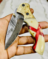 Huntwise Special Beautiful Custom Handmade AL Flag Folding knife