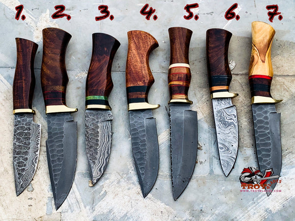 Custom Handmade Damascus Hunting skinning knife with Leather sheathe lot47
