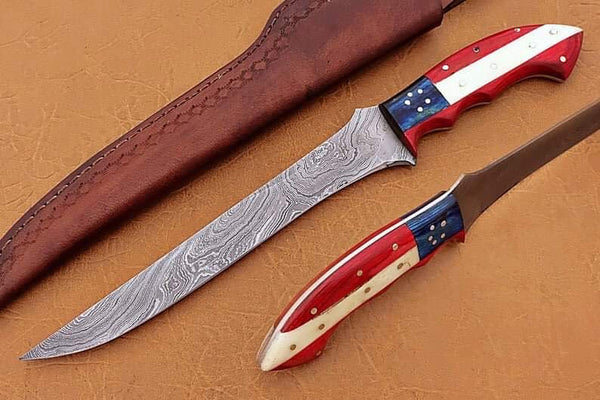 Custom Handmade Damascus US Flag Handle Fillet knife