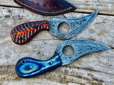 pair of two  Handmade Damascus Hunting skinning knife with Leather sheathe