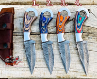 Custom Handmade Damascus Ring Hole Hunting Knives