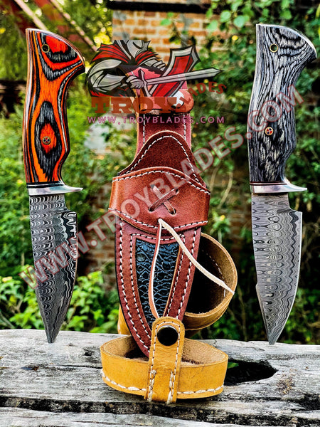 Deal of two Christmas gifts idea Awesome Handmade Damascus Bowie With Leather sheathe