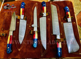 Texas Handles Beautiful Custom hand made Damascus steel kitchen knives set