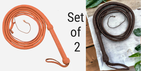 Deal of 2 Handmade Tan/Brown Color Kangaroo Leather Indiana Jones-style Whip