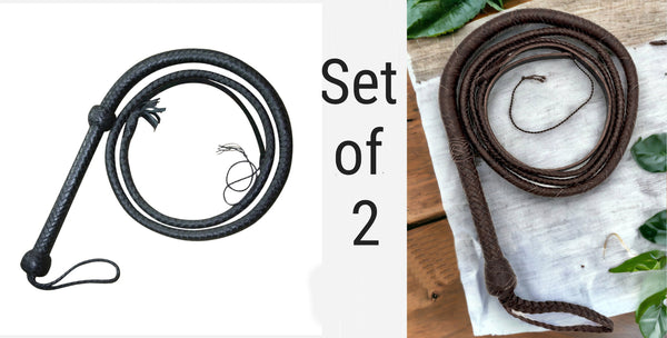 Deal of 2 Handmade Brown/Black Color Kangaroo Leather Indiana Jones-style Whip