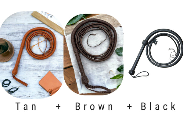 Deal of 3 Handmade Tan+Brown+Black Color Kangaroo Leather Indiana Jones-style Whip