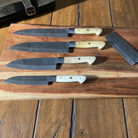 5pcs Custom handmade Damascus rustic style forged Kitchen/bbq set with bone handles - Troy Blades