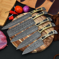 Custom Handmade HAND FORGED DAMASCUS STEEL CHEF KNIFE Set Kitchen Knives -Pro05