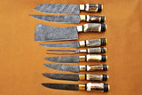 Custom handmade Damascus Antler handle Knives set 1091 - Troy Blades