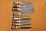 Custom handmade Damascus Antler handle Knives set 1091 - Troy Blades