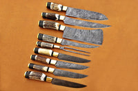 Custom handmade Damascus Antler handle Knives set 1091 - Troy Blades